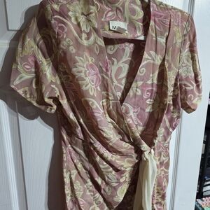 Floral Wrap Blouse - Pink and Yellow